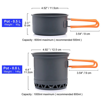 Widesea Camping Ultra-light Cookware Pots Set Gas Burner Stove Cook Cup Outdoor Travel Tableware Spoon Fork Knife Picnic kitchen